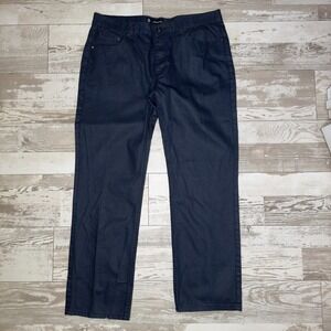 Akademiks Jeans Mens 40x34 Navy Denim Flat Front Straight Leg Hipster Black Tab
